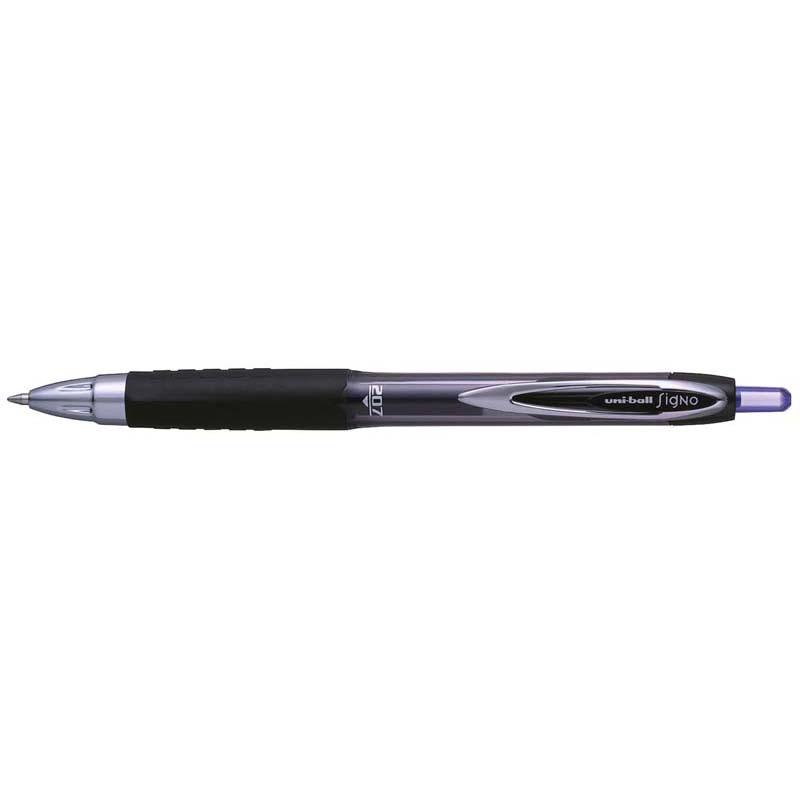 Uni-ball Signo 207 Retractable Gel Pen in blue, 0.7mm tip, ergonomic grip, and quick-drying ink for smooth, precise writing.