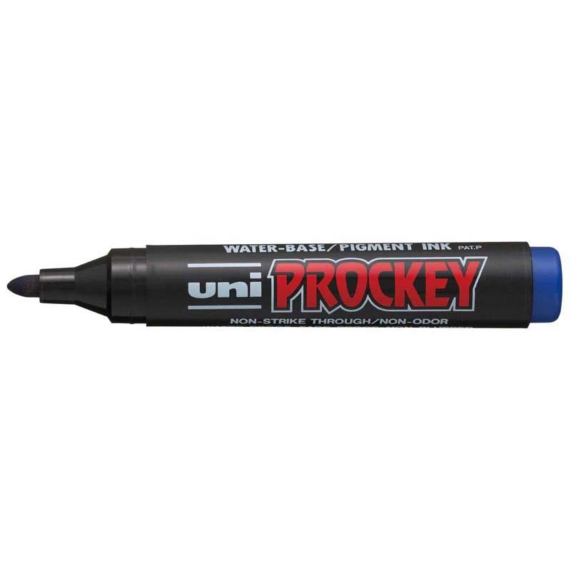 Uni Prockey Marker PM-122 with 1.2mm bullet tip in blue, waterproof, fade-proof, and ideal for detailed and bold writing.