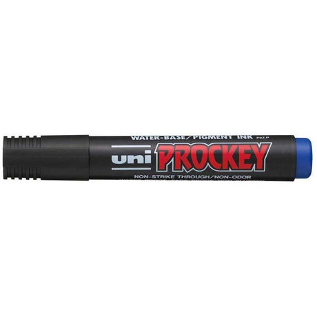 Blue Uni Prockey Marker with a 5.7mm chisel tip, ideal for versatile creative projects without bleed-through or odor.