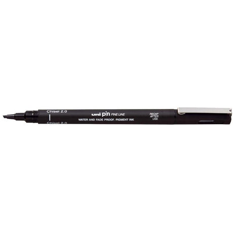 Uni Pin Fineline permanent marker with 2.0mm chisel tip, ideal for detailed illustrations and waterproof, fade-proof ink.