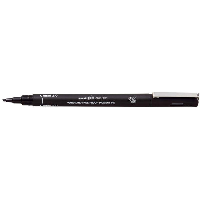 Uni Pin Fineline permanent marker with 2.0mm chisel tip, ideal for detailed illustrations and waterproof, fade-proof ink.