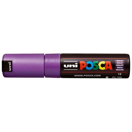 Violet Uni Posca Marker with 4.5-5.5mm bold bullet tip, ideal for precise, vibrant art on various surfaces.