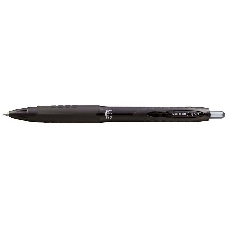 Uni-ball Signo 307 retractable gel pen in black, featuring 0.7mm nib, skip-free technology, and smooth, quick-drying ink.