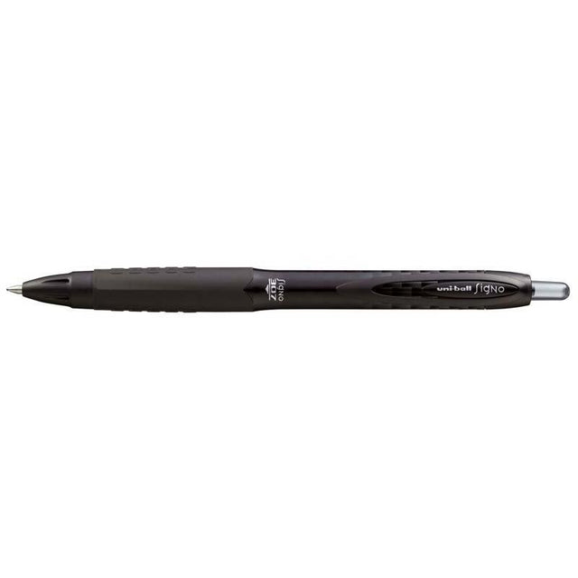 Uni-ball Signo 307 retractable gel pen in black, featuring 0.7mm nib, skip-free technology, and smooth, quick-drying ink.