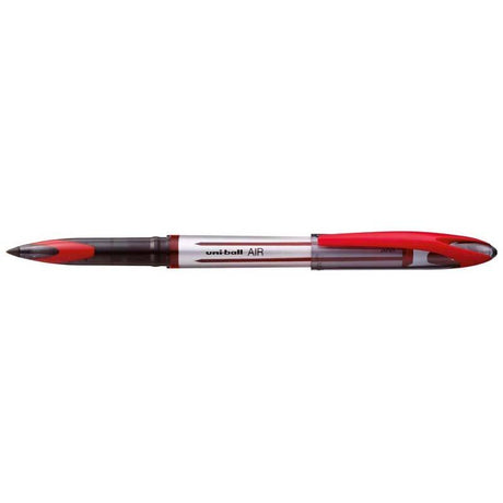 Uni-ball Air Capped Rollerball pen in red, 0.7mm nib, featuring air-tip technology for smooth, variable ink flow.