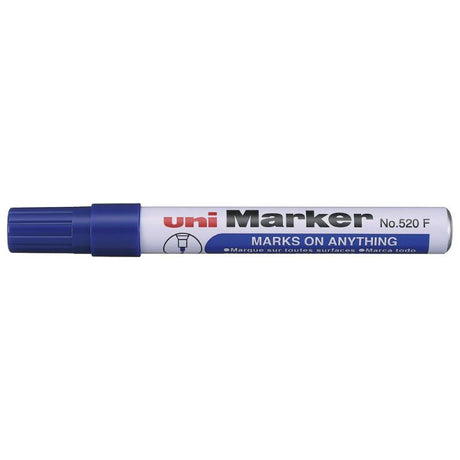 Uni Permanent Bullet Tip Marker in blue, offers permanent marking with a medium tip for precision on various surfaces.