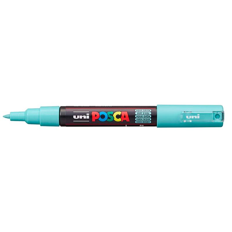 Aqua Uni Posca Marker with ultra-fine 0.7mm tip, ideal for intricate detailing and vibrant artwork on various surfaces.