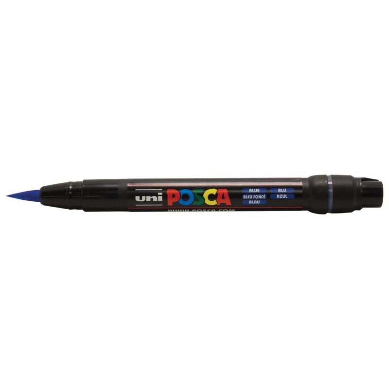 Uni Posca Marker PCF-350 in blue with a flexible brush tip for detailed artwork on various surfaces.