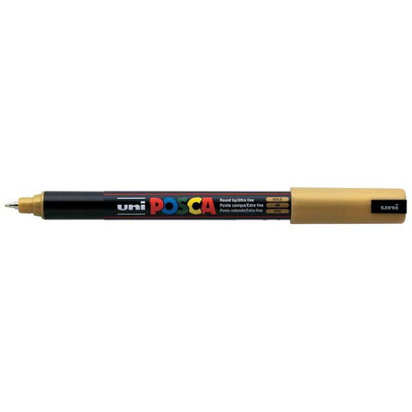 Uni Posca Marker 0.7mm Ultra-Fine Gold PC-1MR with precise tip for intricate detailing on various surfaces.