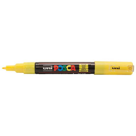 Uni Posca Marker 0.7mm in vibrant yellow, featuring an ultra-fine round tip for precise and detailed artwork on various surfaces.