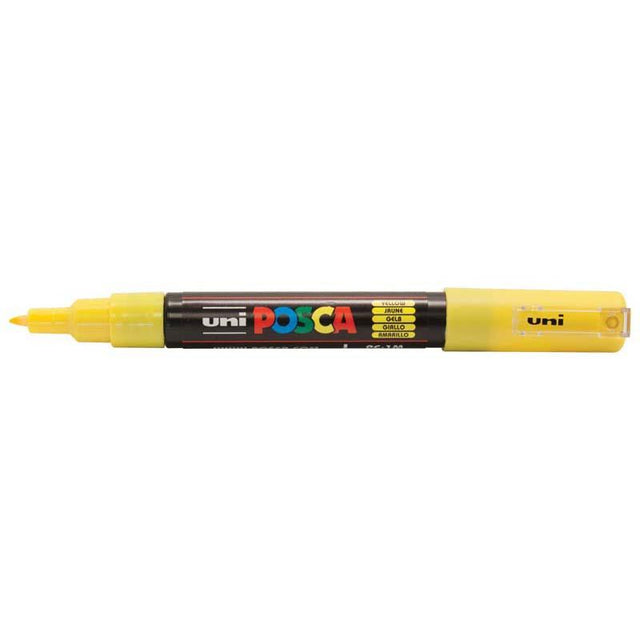 Uni Posca Marker 0.7mm in vibrant yellow, featuring an ultra-fine round tip for precise and detailed artwork on various surfaces.