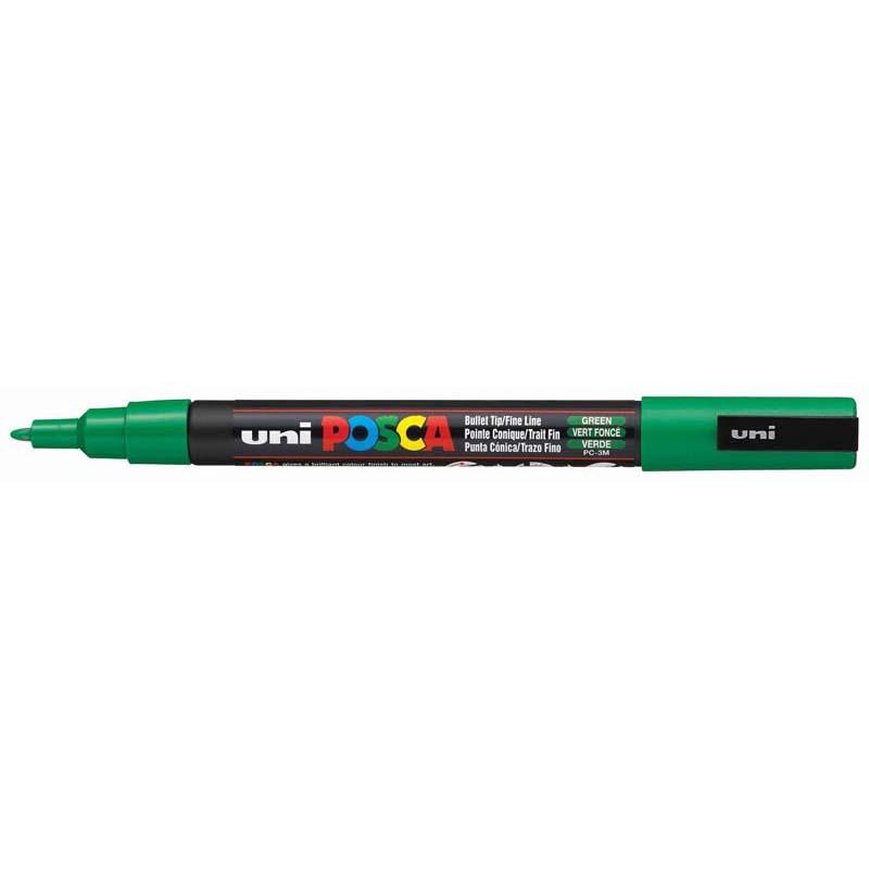 Uni Posca Fine Green Marker with 0.9-1.3mm tip, perfect for detailed artwork on various surfaces.