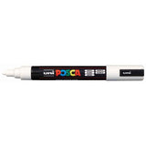 Uni Posca Marker 1.8-2.5mm in white, featuring a medium bullet tip for precise detail on various surfaces.