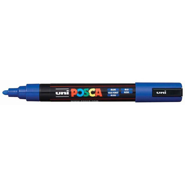 Blue Uni Posca Marker with 1.8-2.5mm bullet tip, perfect for vibrant, precise artwork on various surfaces.