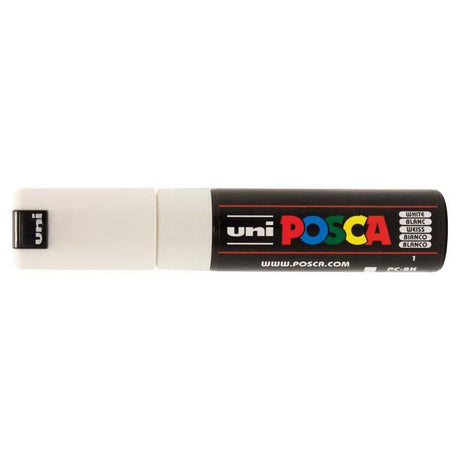 Uni Posca Marker 8.0mm Bold Chisel in white, ideal for vibrant artwork with versatile chisel tip for broad and precise lines.