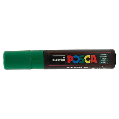 Extra-broad green Uni Posca Marker with 15mm chisel tip for vibrant, versatile artwork on various surfaces.