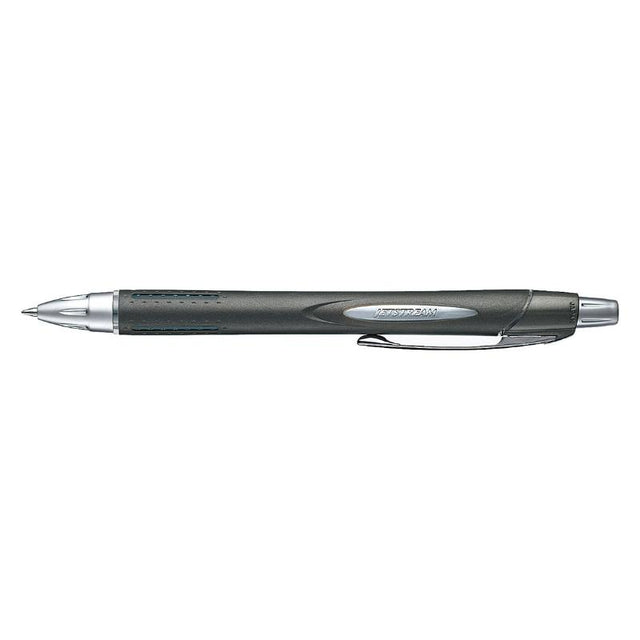 Uni Jetstream gunmetal barrel pen with 0.7mm nib, perfect for smooth, quick-drying black ink writing.