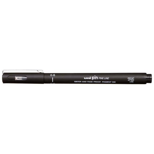 Uni Pin Fineline Permanent 0.6mm Black marker for precise detailing and smooth, fade-proof ink on various surfaces.