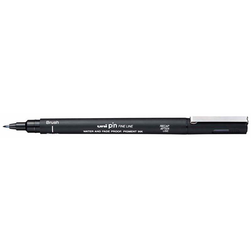 Uni Pin Fineline Permanent Brush Black BR-200 marker featuring a versatile brush tip for precise, waterproof artwork and designs.