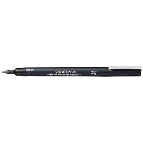 Uni Pin Fineline Permanent Brush Black BR-200 marker featuring a versatile brush tip for precise, waterproof artwork and designs.