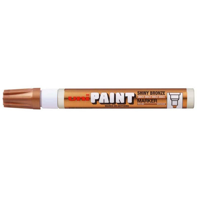 Uni Paint Marker PX-20 in Shiny Bronze with a 2.8mm bullet tip, ideal for permanent marking on various surfaces.