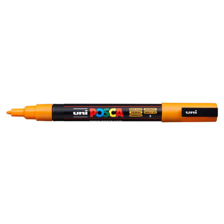 Uni Posca Marker in bright yellow with a fine 0.9-1.3mm tip, perfect for detailed artwork on various surfaces.