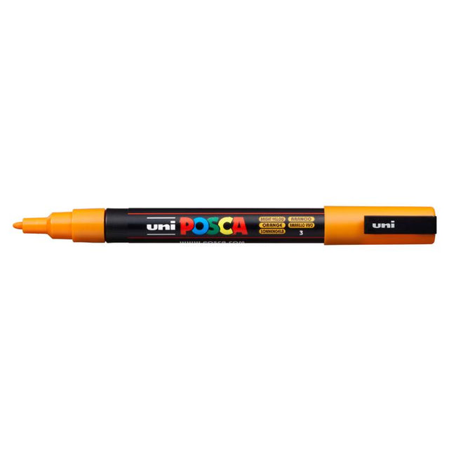 Uni Posca Marker in bright yellow with a fine 0.9-1.3mm tip, perfect for detailed artwork on various surfaces.