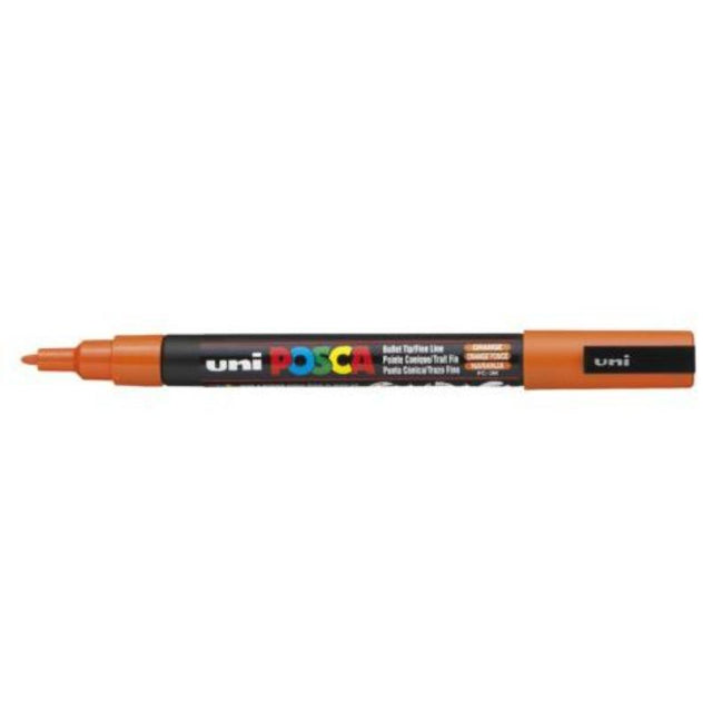 Uni Posca Marker in Fine Light Orange with a 0.9-1.3mm tip, ideal for precise detailing on various surfaces.