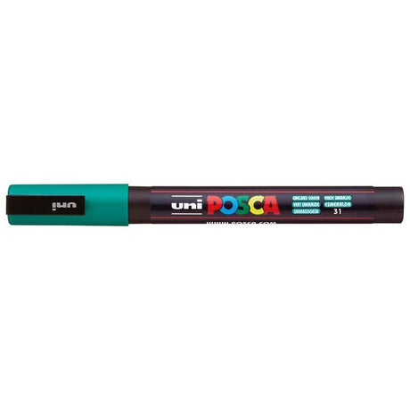 Uni Posca Marker 0.9-1.3mm Fine in Emerald Green, ideal for precise, vibrant art on various surfaces.