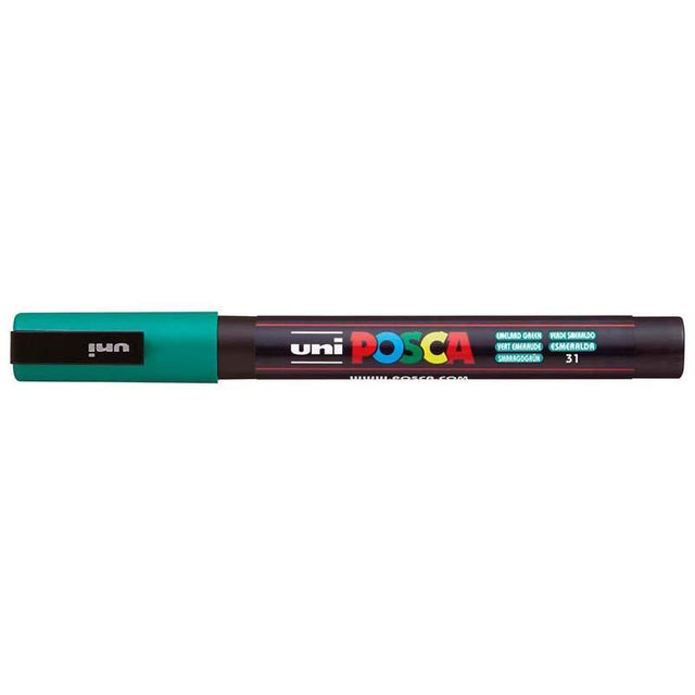 Uni Posca Marker 0.9-1.3mm Fine in Emerald Green, ideal for precise, vibrant art on various surfaces.