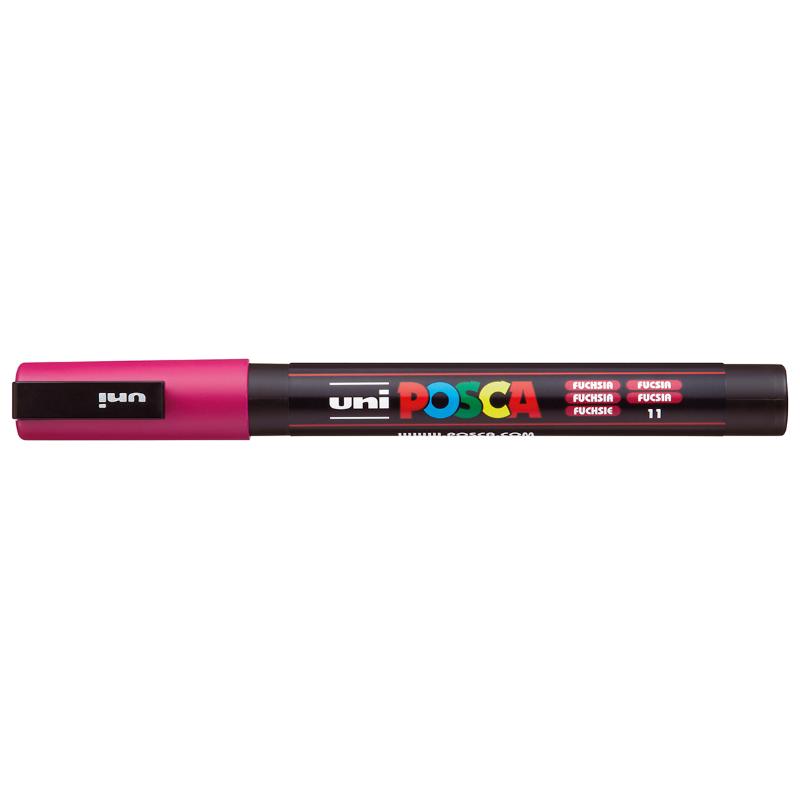 Vibrant fuchsia Uni Posca Marker with a fine bullet tip, perfect for detailed art on various surfaces.