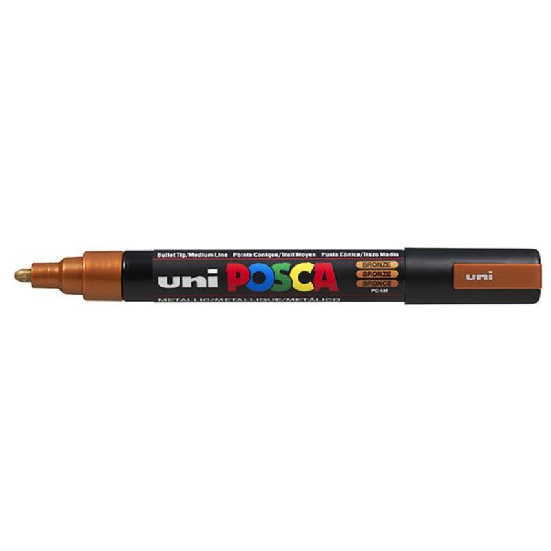 Uni Posca Marker PC-3M in fine bronze color, featuring a 0.9-1.3mm tip for precise, vibrant, and consistent line work.