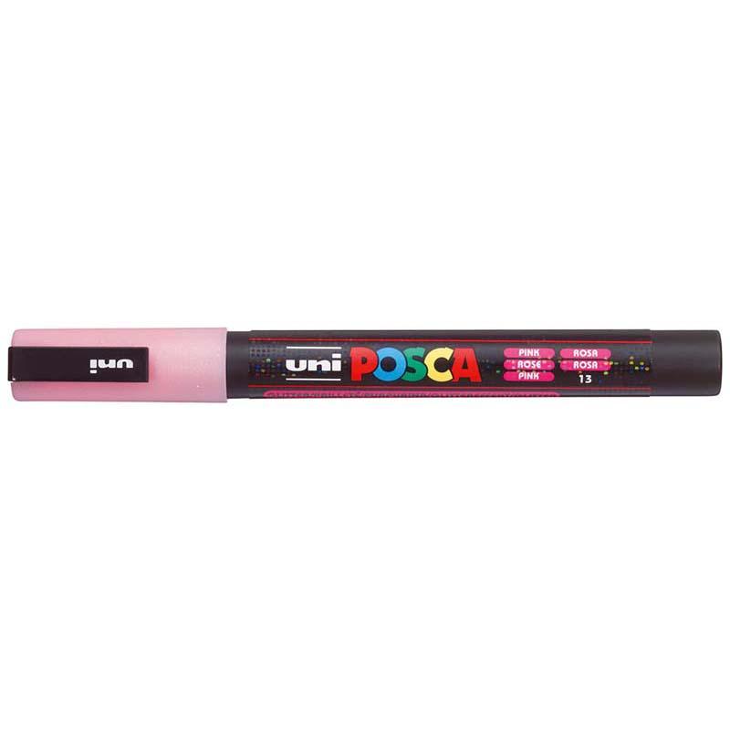 Fine Glitter Pink Uni Posca Marker with 0.9-1.3mm nib for vibrant, precise artwork on various surfaces.