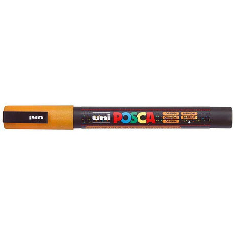 Glittering orange Uni Posca Marker with a fine tip, perfect for detailed art and craft projects on various surfaces.