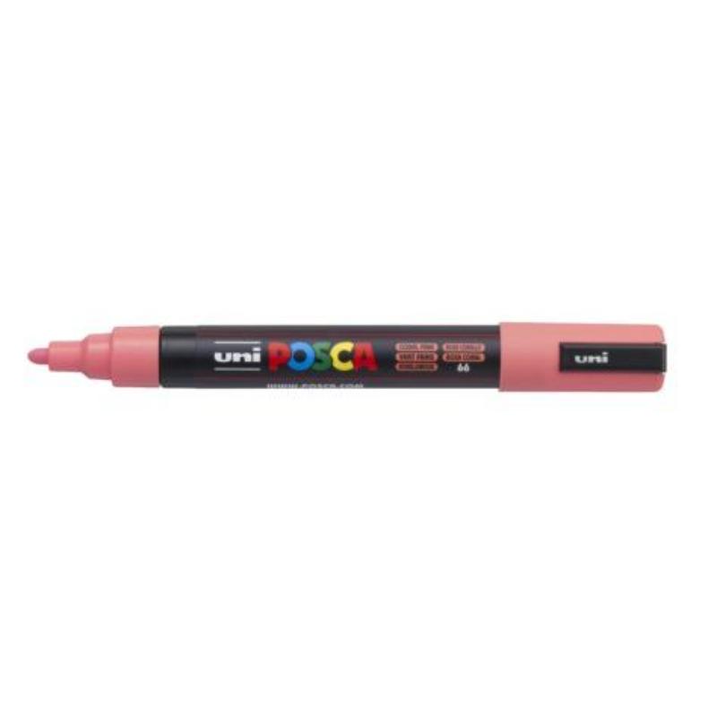 Coral Pink Uni Posca Marker with a 1.8-2.5mm medium bullet tip, perfect for vibrant artwork on various surfaces.