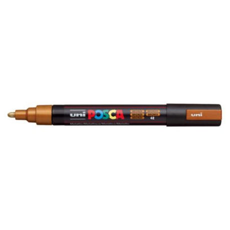 Uni Posca Marker in bronze with a 1.8-2.5mm bullet tip, perfect for detailed art on various surfaces.