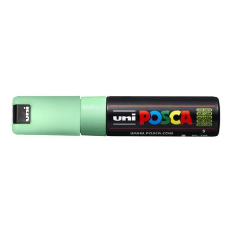 Light Green Uni Posca Marker with a 4.5-5.5mm bold bullet tip, ideal for vibrant art on various surfaces.