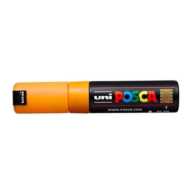 Bright Yellow Uni Posca Marker with a bold bullet tip, perfect for vivid artworks and crafts on various surfaces.