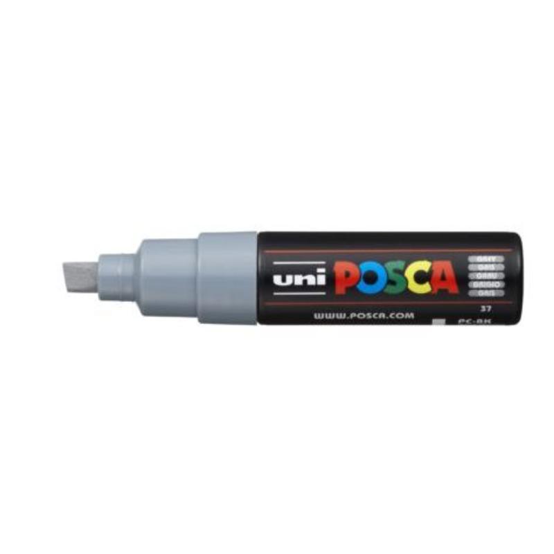 Uni Posca Marker 8.0mm Bold Chisel in Grey, ideal for vibrant art on various surfaces with precision and permanent ink.