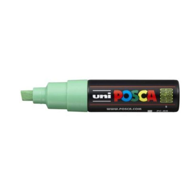 Light green Uni Posca 8.0mm bold chisel marker, perfect for vibrant art on various surfaces.