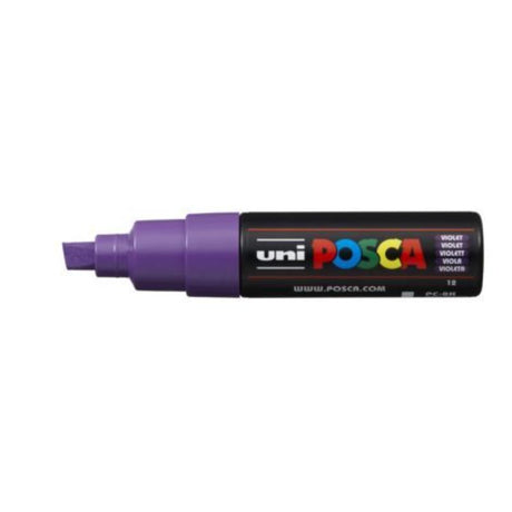 Violet Uni Posca Marker with an 8.0mm chisel nib, ideal for vibrant artwork on multiple surfaces.