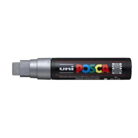 Uni Posca 15mm silver paint marker with broad chisel tip, perfect for vibrant, detailed designs on various surfaces.