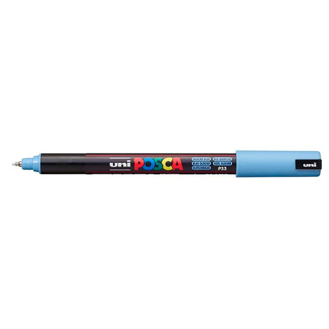 Glacier Blue Uni Posca Marker with 0.7mm ultra-fine tip, perfect for detailed artwork on various surfaces.