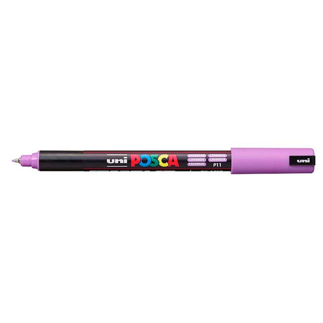 Lavender Uni Posca Marker with ultra-fine 0.7mm tip for precise details on various surfaces, ideal for artists and hobbyists.