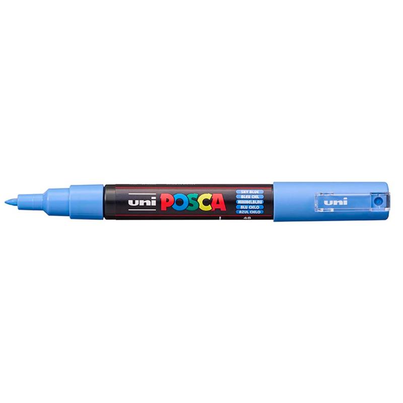 Sky Blue Uni Posca Marker 0.7mm with ultra-fine round tip, designed for precise details in art and craft projects.