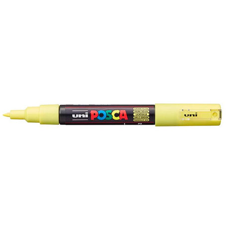 Uni Posca 0.7mm Ultra-Fine Marker in Sunshine Yellow, ideal for precise details on various surfaces.