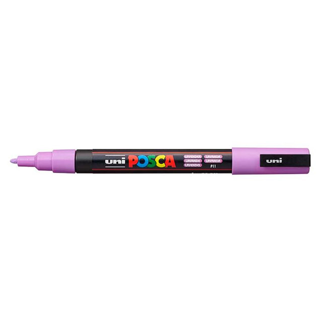 Uni Posca Fine Lavender Marker with 0.9-1.3mm tip, ideal for detailed art on various surfaces.