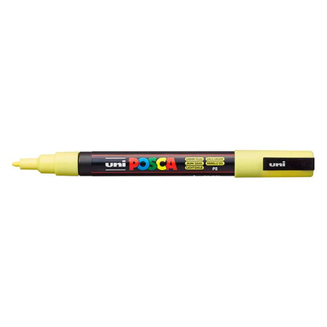 Vibrant sunshine yellow Uni Posca Marker with fine bullet tip for precise artistic details on various surfaces.