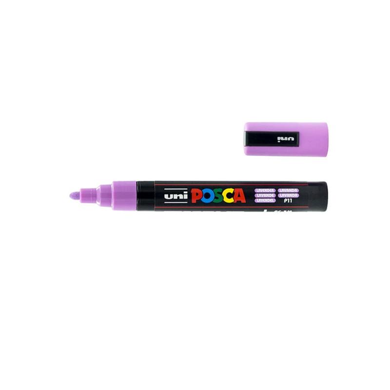 Lavender Uni Posca Marker with a 1.8-2.5mm bullet tip for vibrant, precise artwork on various surfaces.