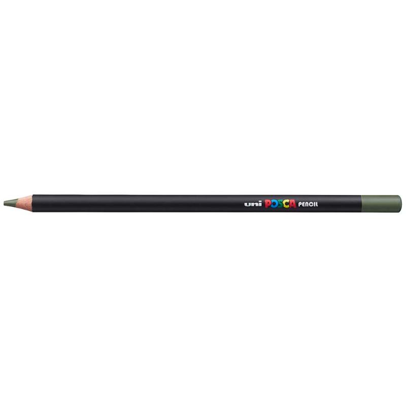 Khaki Green Uni Posca Pencil for vibrant, versatile art; smooth application for blending, hatching, and more on any paper.